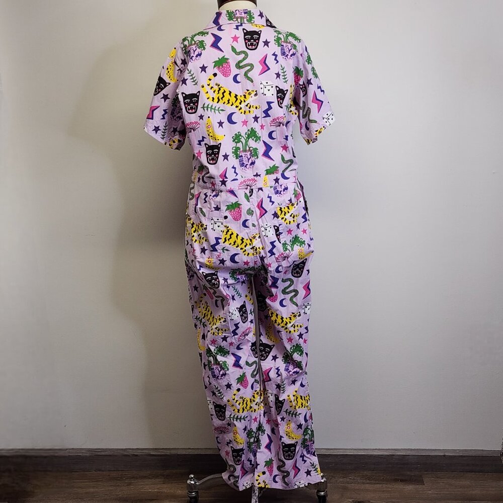Nooworks Coveralls Short Sleeve Jumpsuit in Hastings Print Womens XXL Lavender - Picture 8 of 13